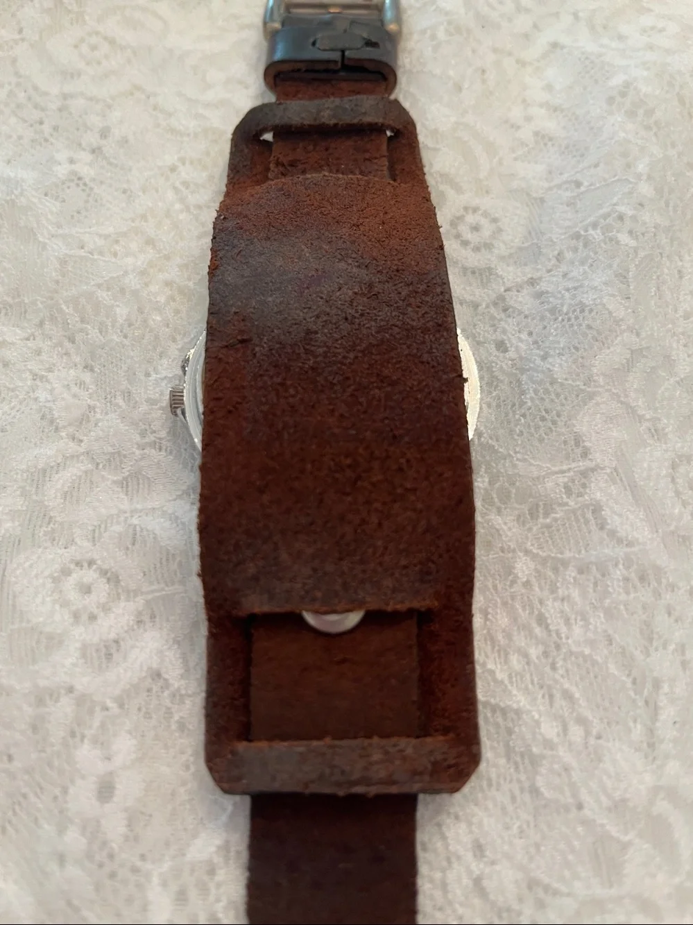 Emporio Armani Silver Dial Watch with Brown Leather Strap